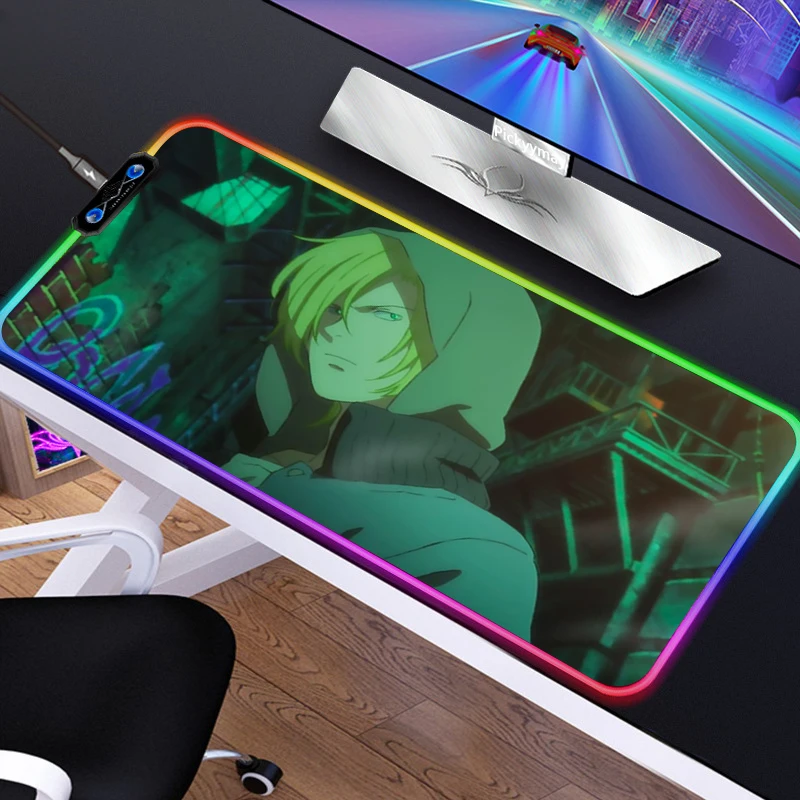 Banana Fish Mouse pad RGB PC Gamer Computer Laptop Anime Keyboard Mouse Mat Luminous Large Mousepad 14 - Banana Fish Store