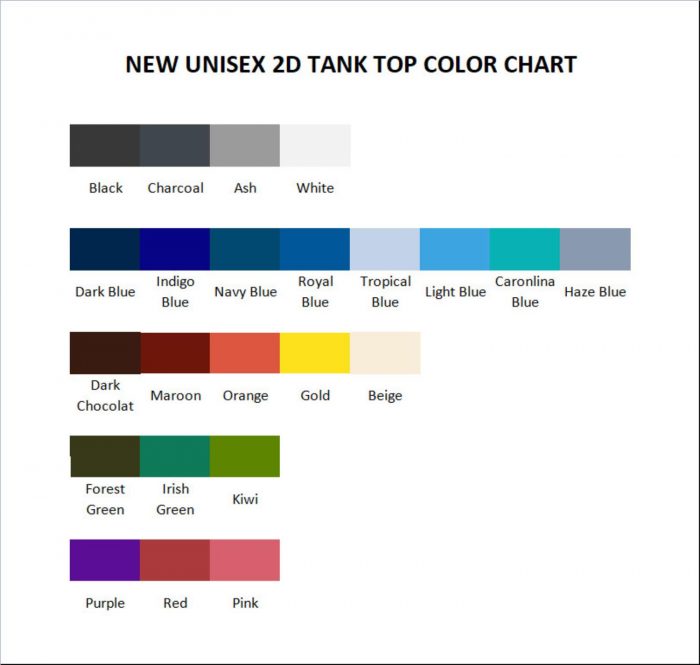 tank top color chart - Banana Fish Store